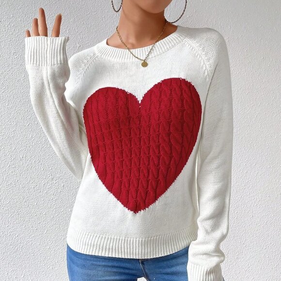 White Casual Womens Women's Heart Patterned Sweater Pullover - Picture 4 of 5